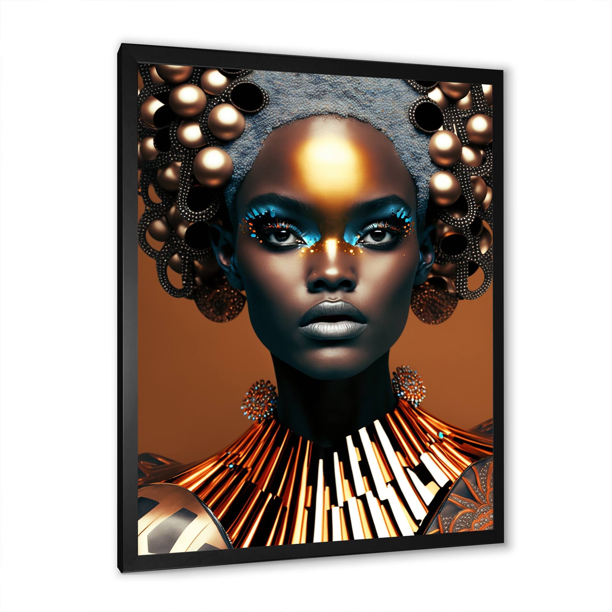 Designart "Beautiful Contemporary African Retro Woman V" African American Framed Art Print Bed